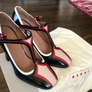 MARNI Leather Platform | pink, red, black & white